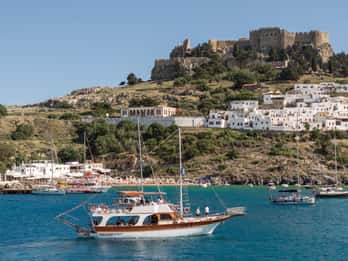 Lindos på Rhodos Rhodos sydöstra kustkryssning med badstopp
