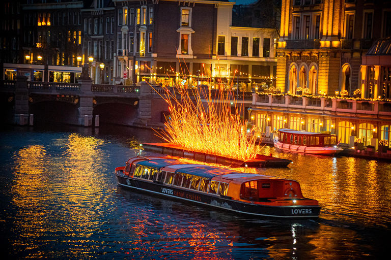 Amsterdam Light Festival Warm Boat Cruise + Optional Drinks Light Festival Canal Cruise from Central Station