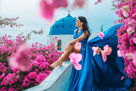 Santorini: Sessão de fotos com vestido voadorOia ou Imerovigli: sessão de fotos com vestido esvoaçante em Santorini