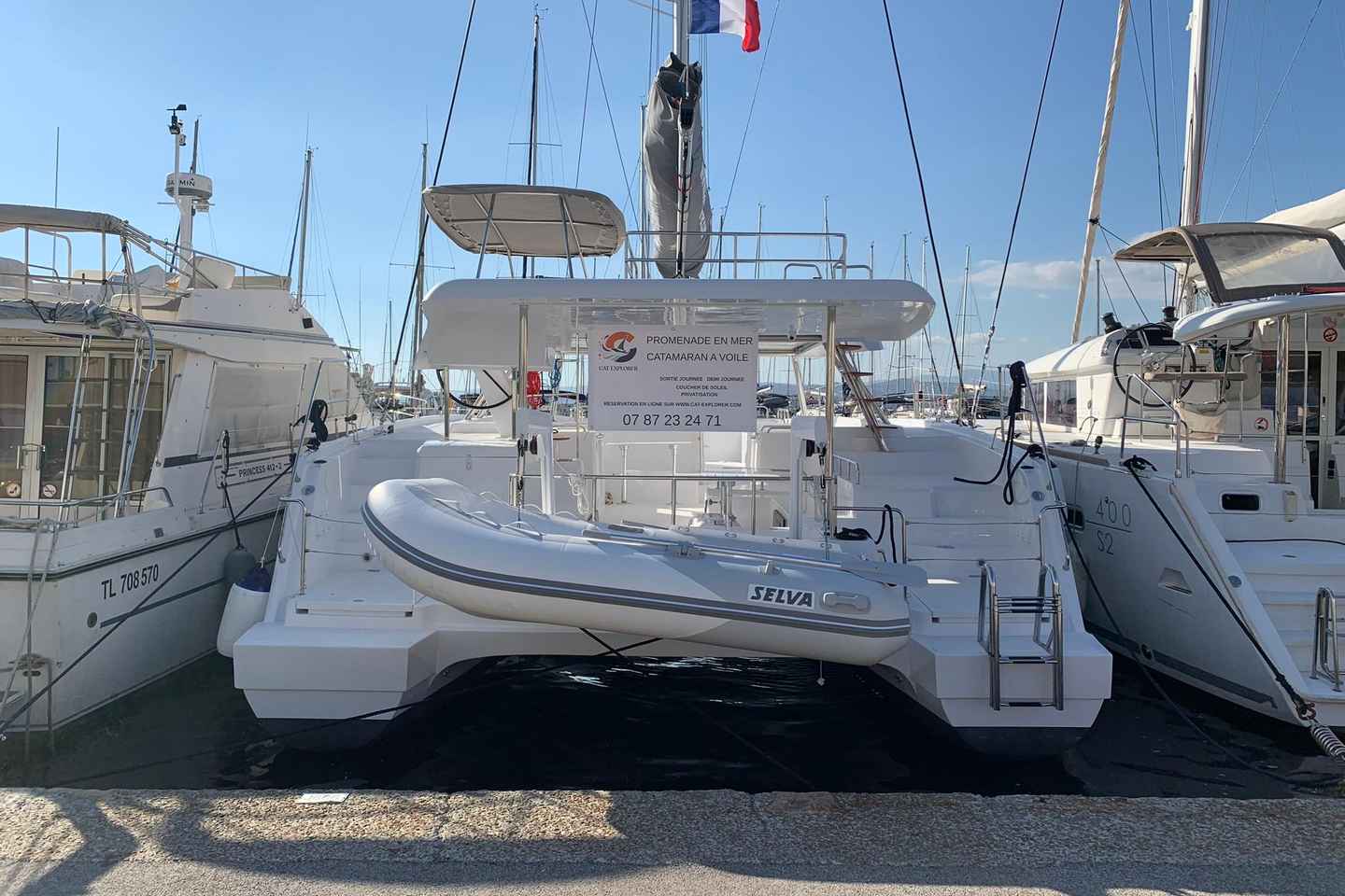 Departure from BRUSC sunset on sailing catamaran