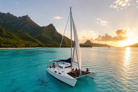 Croisière de rêve au sunset sur un catamaran à Moorea & Cocktail apéritif