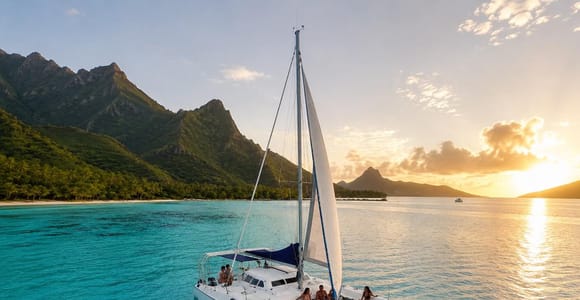 Dreamy sunset cruise tour on a catamaran in Moorea & Apéritif Cocktail