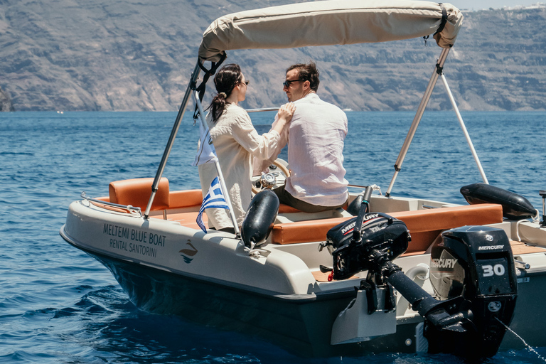 Santorini: License Free, Luxurious Small Boat RentalClassy Half Day trip with Brand New Boat 4,99m