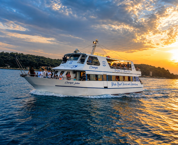 Pula: Brijuni Sunset Dolphin Watching with Drinks & Dinner