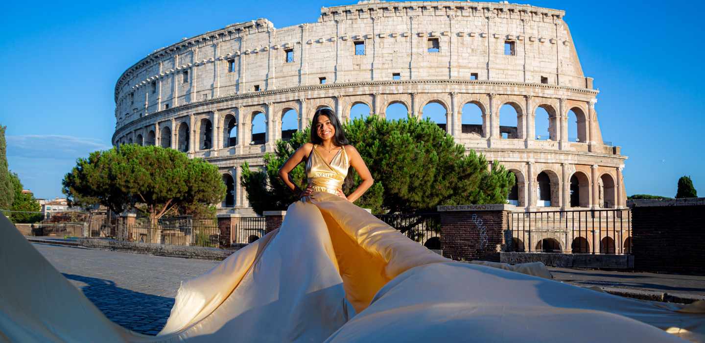 Fotoshooting mit fliegendem Kleid