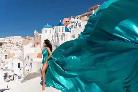 Santorini Flying Dress Photoshoot