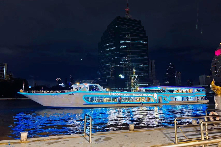 Bangkok Chao Phraya Cruise with Luxury Buffet & Open Deck Private Transfer |Wat Paknam+Chao Phraya Night Cruise Buffet