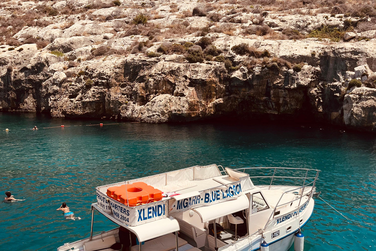 From Gozo:Around Comino, Blue Lagoon, Crystal Lagoon & Caves Half-day Cruise around Comino Blue Lagoon and Caves