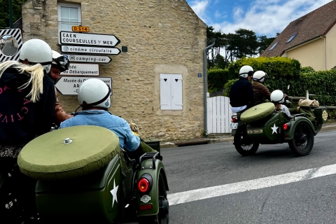 De Bayeux: excursion d'une demi-journée en Normandie le jour J en sidecar vintageBayeux : plages du débarquement d'une demi-journée en side-car à moto vintage