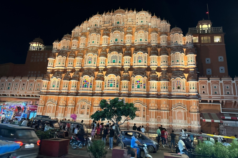 Jaipur : Visite guidée de nuit avec dégustation facultativeVoiture+conducteur+guide+dégustation alimentaire