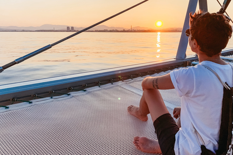 Malaga: Catamaran Sailing Trip with Sunset Option Sunset with Glass of Cava & Net Seating