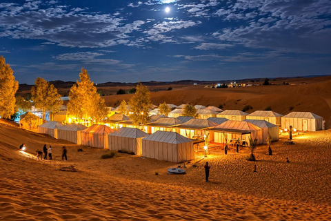 From Fes: 3-Day Merzouga Desert Tour to Marrakech Standard Desert Camp Experience (Shared Facilities)