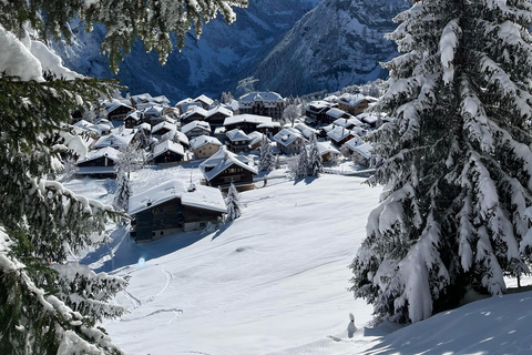 Jornada de senderismo en los Alpes suizosAventura con raquetas de nieve y fondue en los Alpes suizos