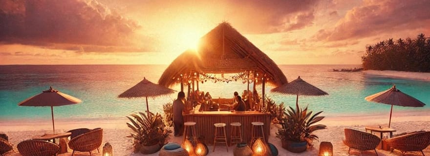 Gili Trawangan : Le bar de la plage - Lit de soleil avec cocktail et détente