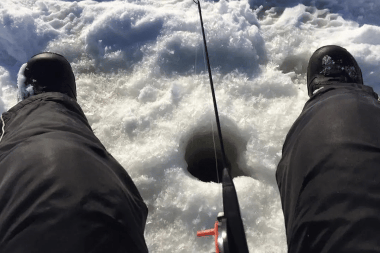 From Saariselkä: Ice Fishing Tour with Open Fire Cooking