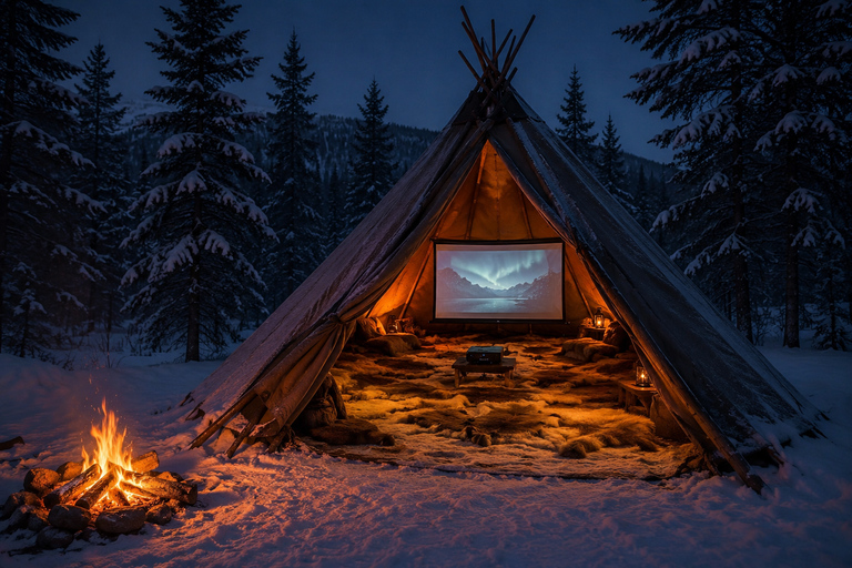 Tromsø: Arctic Forest Evening with Outdoor Cinema & Snacks