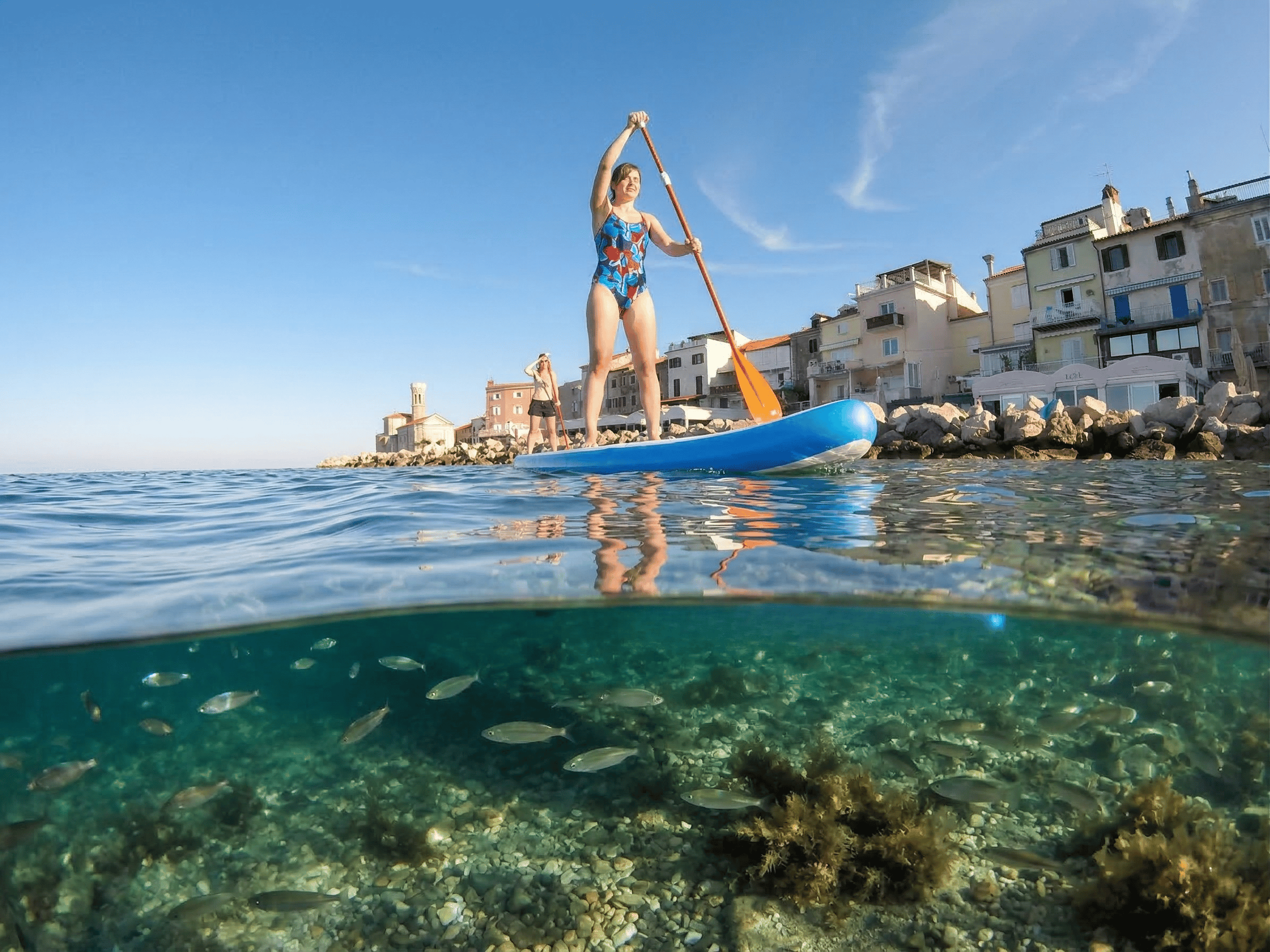 Piran: SUP-Tour mit Blick auf die Altstadt und Meeresfarm