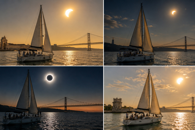 Lisbon: Solar Eclipse & Sunset Sailing Experience with Wine