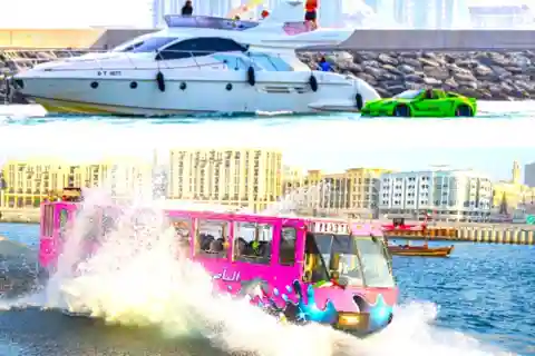 Dubai: Luxury Yacht Tour with Wonder Bus Tour on land & Sea