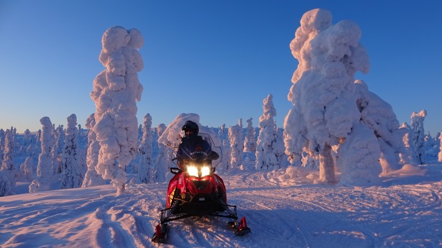 Visit Saariselkä/Inari Evening Snowmobile Tour with Fire & Dinner in Inari