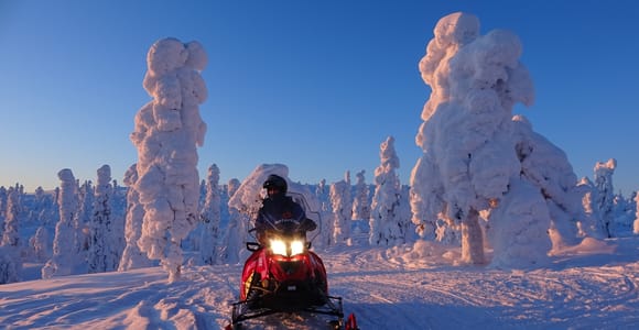 Saariselkä: Evening Snowmobile Tour with Fire & picnic