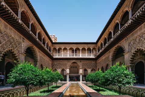 View of Seville Cathedral and Giralda near the Royal Alcázar