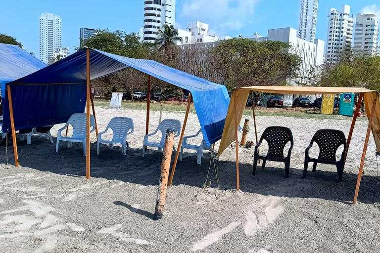 Cartagena: SUN TENT, CHAIRS on Castillogrande beach+LUNCH