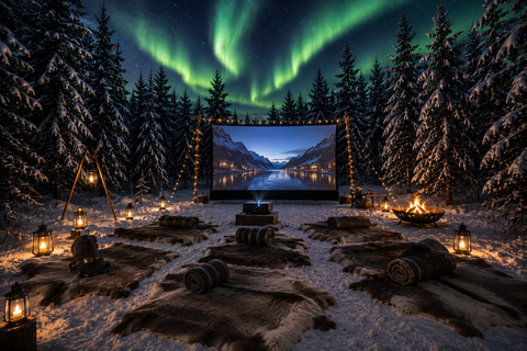 Tromsø: Arctic Forest Evening with Outdoor Cinema & Snacks