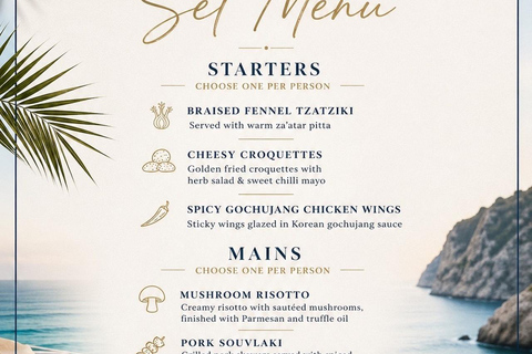 Zante: Infinity Beach Restaurant Sunset 3-Course Meal for 2