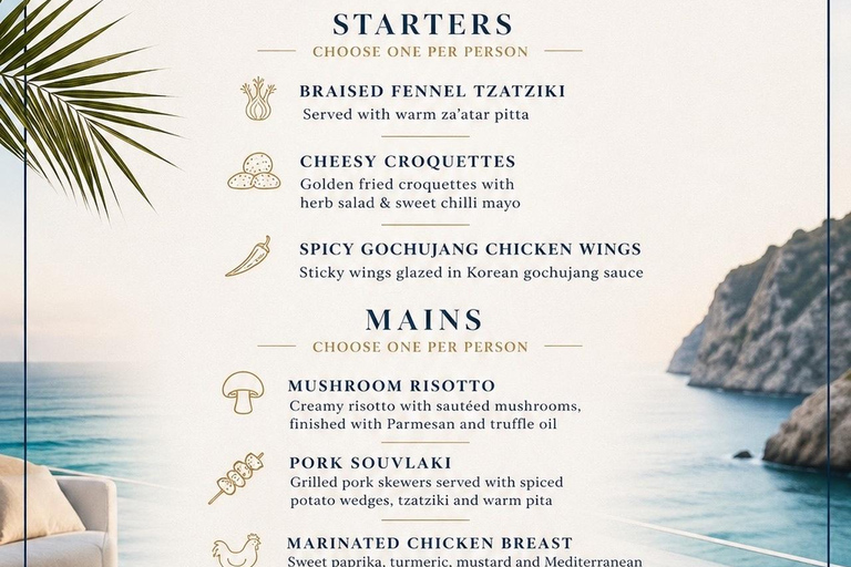 Zante: Infinity Beach Restaurant Sunset 3-Course Meal for 2