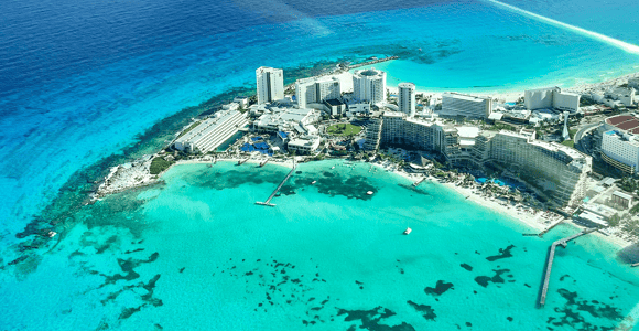 Panoramic flight to Cancun Hotel Zone and Isla Mujeres