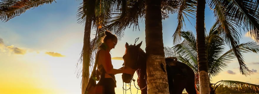 Coucher de soleil à cheval sur la plage