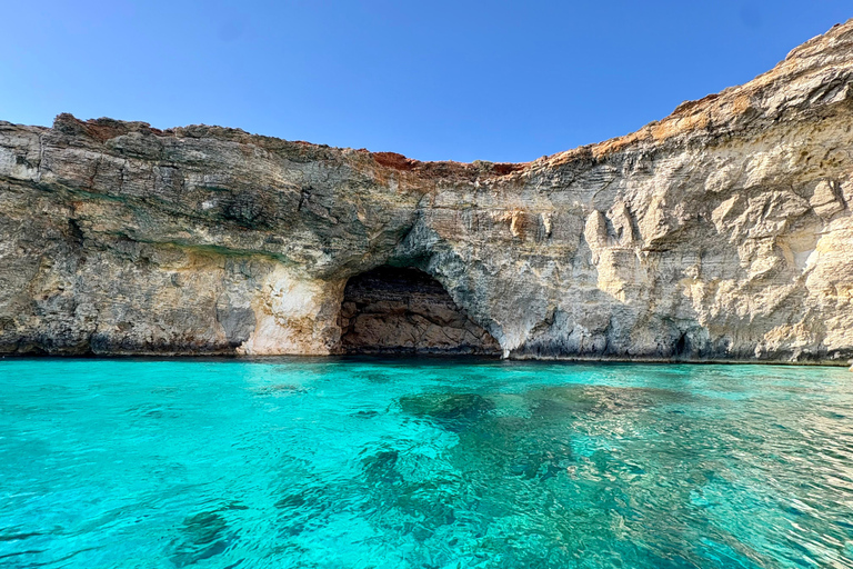 Gozo: Private Boat to Comino’s Lagoons, Swim Stops & Caves 2hr Private Trip to Comino’s Lagoons, swim stops + caves
