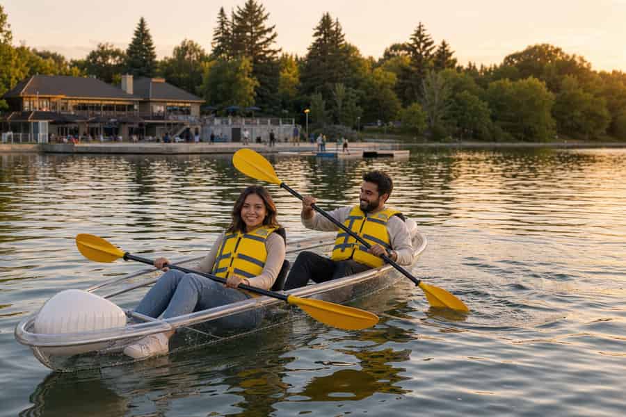 Edmonton: Verleih von transparenten Kajaks im William Hawrelak Park. Foto: GetYourGuide Edmonton: Verleih von transparenten Kajaks im William Hawrelak Park. Foto: GetYourGuide