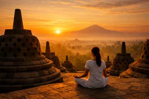Yogyakarta : visite VIP du temple de Borobudur au lever du soleil avec petit-déjeuner