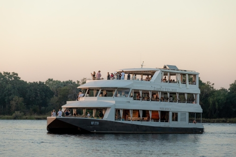 Cataratas Victoria: crucero de lujo de 2 horas por el río Zambezi al atardecerCataratas Victoria: cubierta de lujo con crucero al atardecer en el río Zambezi