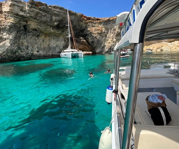 From Gozo:Around Comino, Blue Lagoon, Crystal Lagoon & Caves