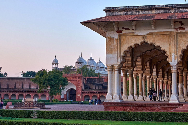 Da Delhi: Taj Mahal e Agra: tour di un giorno intero tutto inclusoAuto AC con autista + guida + pranzo + ingresso ai monumenti