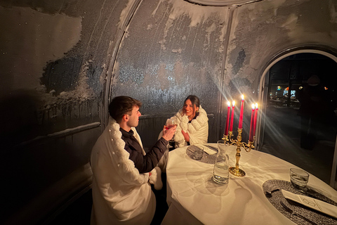 Rovaniemi: jantar privado em iglu com aurora borealRovaniemi: jantar privado no Aurora Dome com transfers