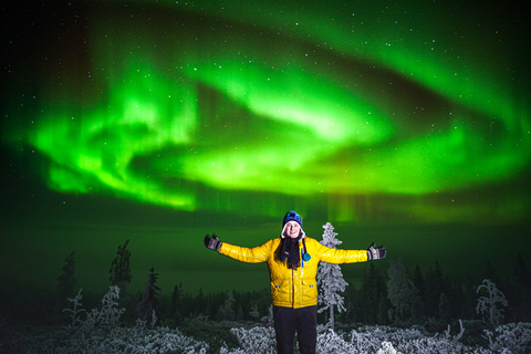 Night Snowshoeing Adventure under the Northern Lights