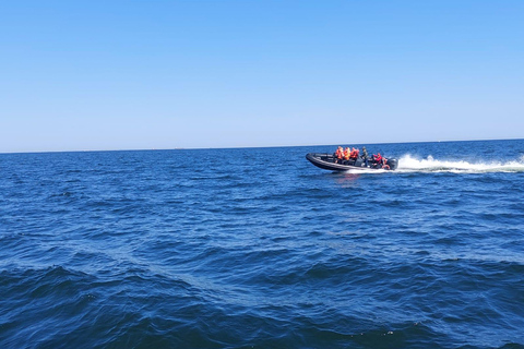 Speed boat at the end of the pier in Sopot. Speed 100 km/h