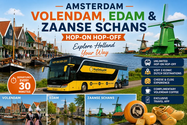 Amsterdam: Volendam, Edam e Zaanse Schans con bus hop-on hop-off