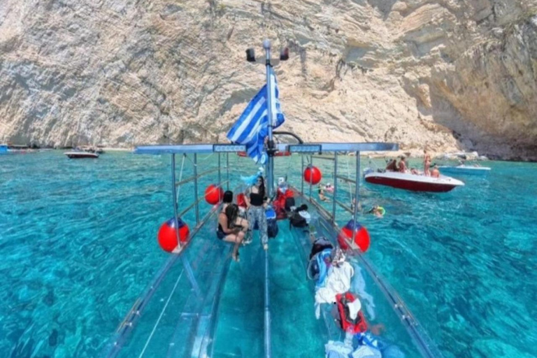 Zakynthos: Glass Boat Swimming Tour with Turtle Spotting Zakynthos: Private Clear Boat Tour with Turtle Spotting