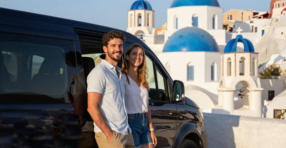 Santorini: Airport/Port Arrival Experience with Scenic Stop