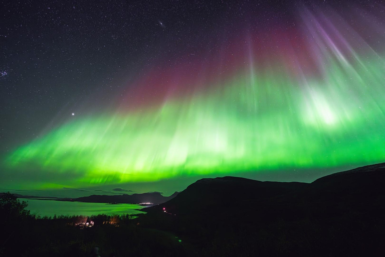 Abisko: Excursión con raquetas de nieve para ver auroras boreales con cena