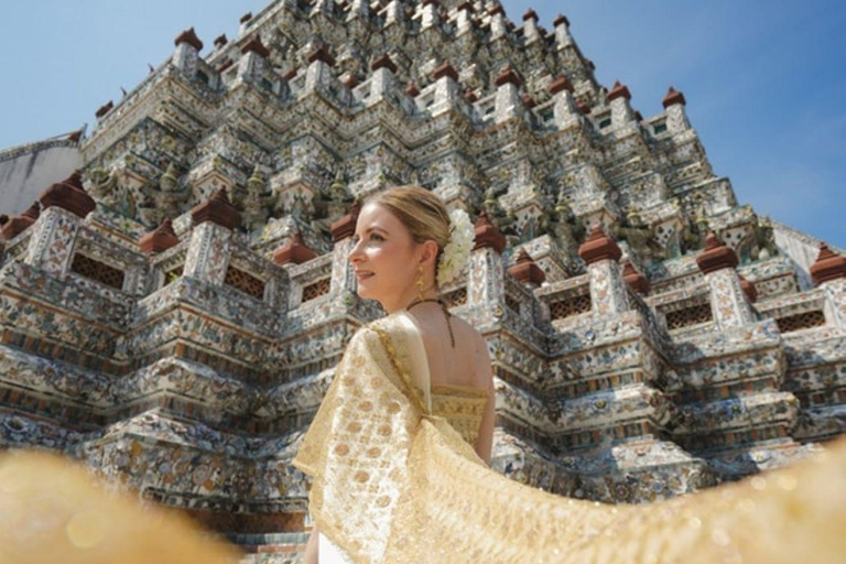 Thai Costume Photoshoot Wat Arun/Wat Pho Option & Boat Trip 1Day ThaiCostume+2hr photographer Wat Arun+Wat Pho+Boat Trip