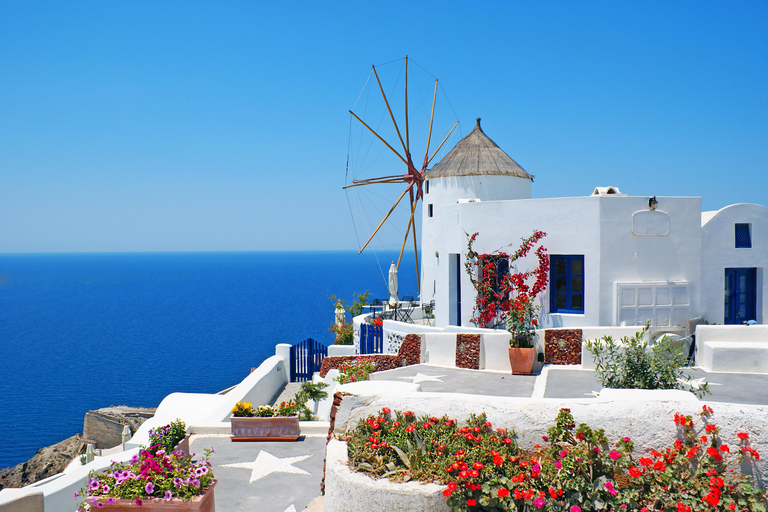 Santorini: Excursión guiada en tierra con traslado en barco