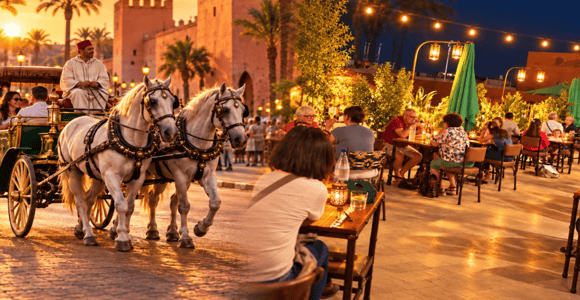 Marrakech : Majorelle, promenade en calèche et dîner au train