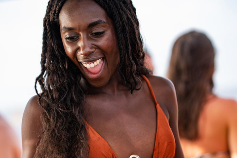 Ibiza: Formentera Sunset Boat Part with Drinks and Food Full Day Pass at Ibiza Boat Club (Early Bird Phase 2)