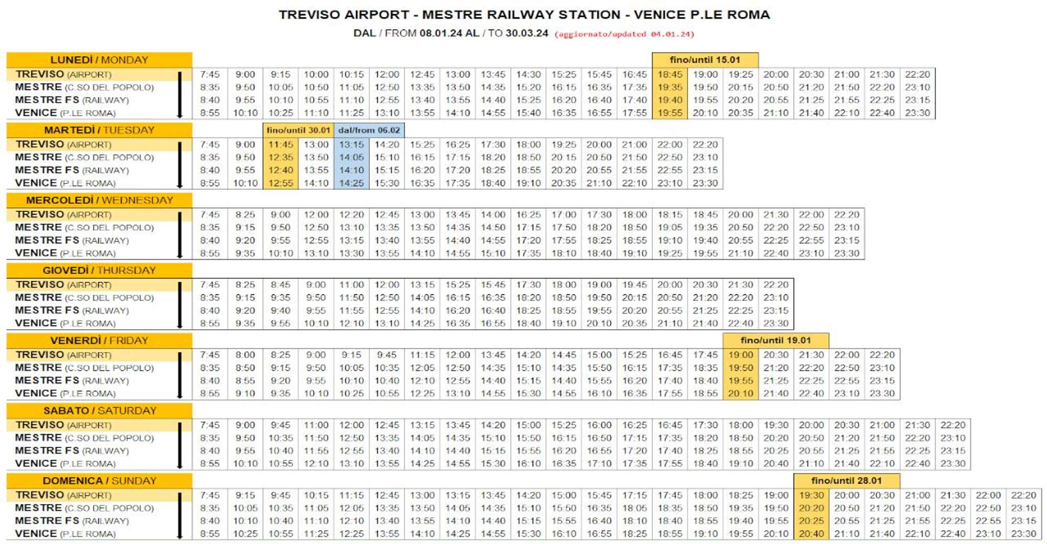 Treviso Flughafen nach Mestre und Venedig mit Express Bus - Hizvo
